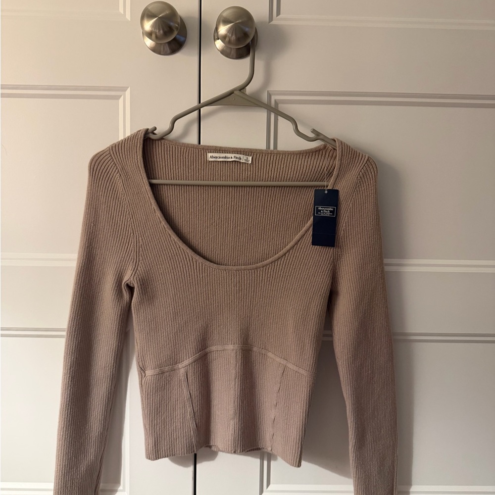 Abercrombie & Fitch Women's Ribbed Scoop Neck Sweater - Taupe